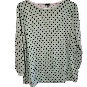 Talbots Long Sleeve Knit Shirt Mint Green Black Dots XL